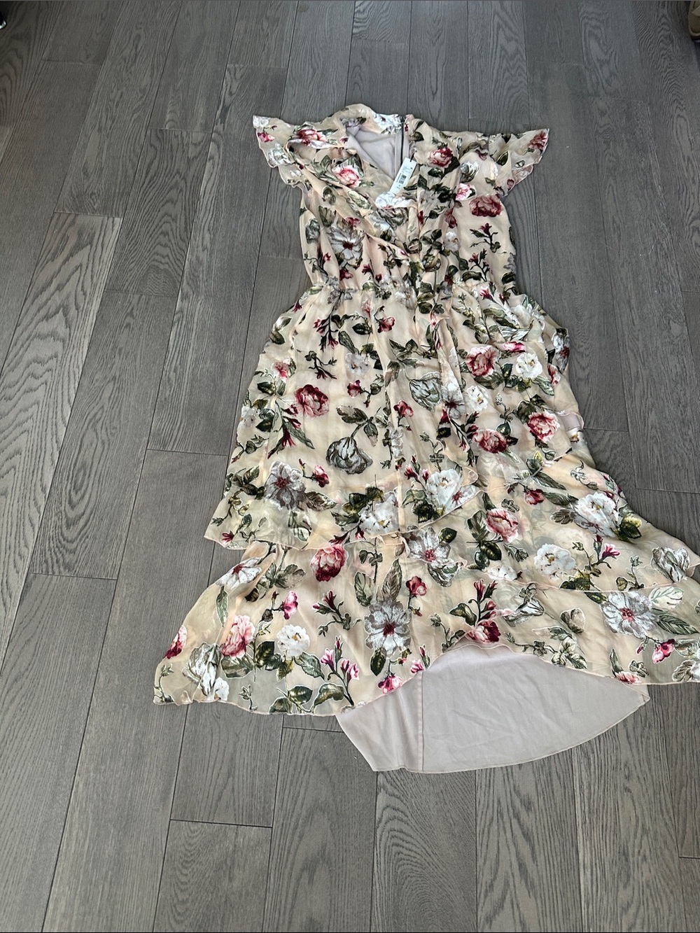Alice + Olivia Cream Floral Ruffle High-Low Dress for Girls